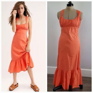 Free People Midi Dress Women Small Orange Sweetheart 100% Cotton Sleeveless NEW